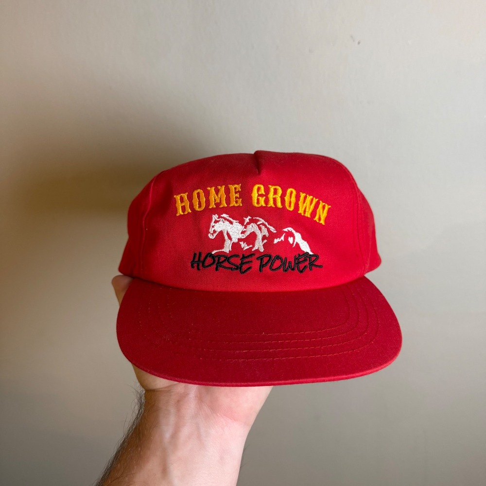 Home Grown Horse Powerโ Red Snapback Trucker Hat Vintage Style Western Cap Mens